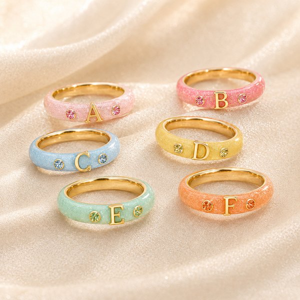 Personalized Macaron Initial Birthstone Ring, Sweet Stackable Jewelry, Birthday/Valentine's Gift for Her/Friend