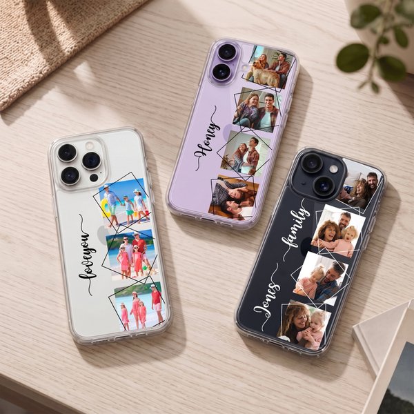 Personalized 4 Photos Transparent Phone Case for iPhone with Text Daily Use Anniversary Birthday Gift for New Parents Couples
