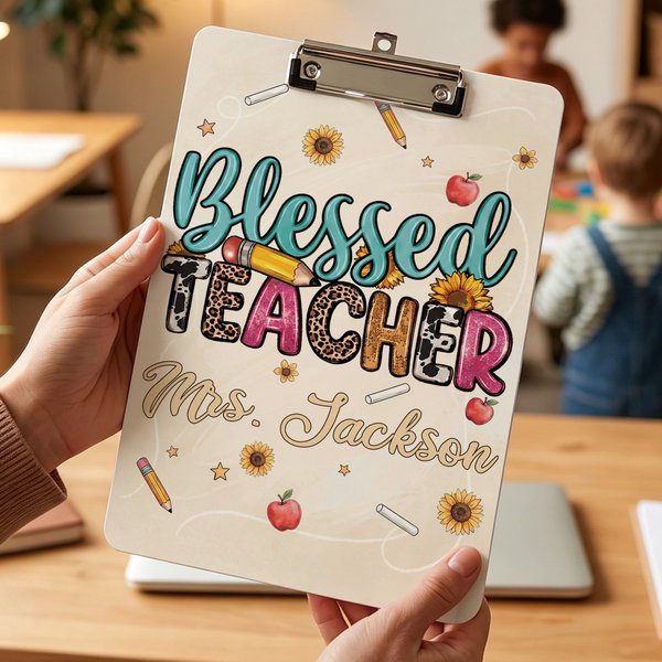 Personalized Blessed Teacher Theme Acrylic Clipboard with Title & Surname Birthday Graduation Teacher's Day Gift for Teacher