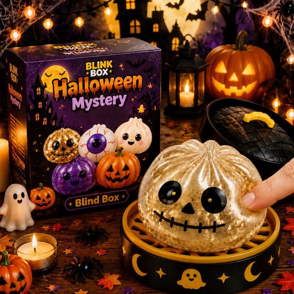 Halloween Mystery Glitter Dumpling Squishy Box Set, Ghost Pumpkin Eyeball Design, Soft Stress Relief Fidget Toy, Party Favor Gift for Boys/Girls