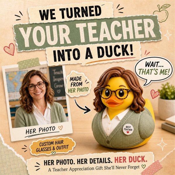 Personalized Photo Rubber Duck Ornament Keepsake, Classroom Mini Cute Desk Decor, Teacher Appreciation, Back to School & Holiday Gift for Educators