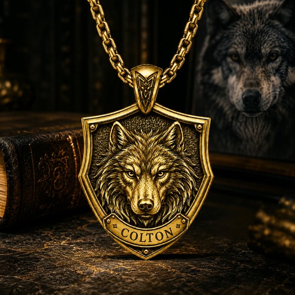 Personalized 3D Wolf Head Necklace Engraved with Name, Strength Loyalty Protection Themed Pendant, Viking-Inspired Jewelry, Gift for Husband/Dad