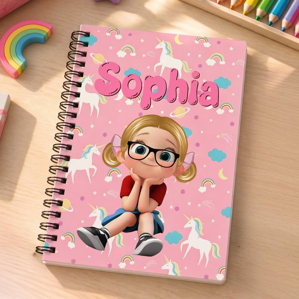 Personalized Fantasy Unicorn Space Dinosaur Cartoon A5 Spiral Notebook with Name Back to School Birthday Gift for Boys Girls