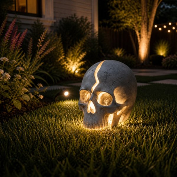 Halloween Skull Solar Garden Light, Glowing Spooky Outdoor Lawn Ornament, Gothic Yard Lantern Decor, Holiday Gift for Halloween Lovers/Friends