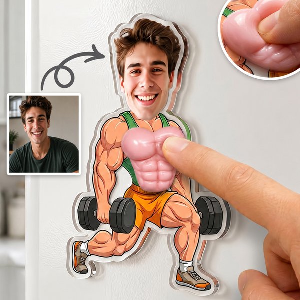 Personalized Funny Fitness Face Magnets with Photo & 3D Abdominal Muscle, Acrylic Fridge Magnet, Birthday/Father's Day Gift for Gym Lovers