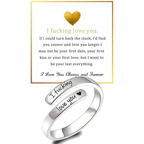 Funny Sassy Engraved Spiral Wrap Promise Ring, Adjustable Stainless Steel I Love You Band, Anniversary & Valentine Gift for Girlfriend/Wife