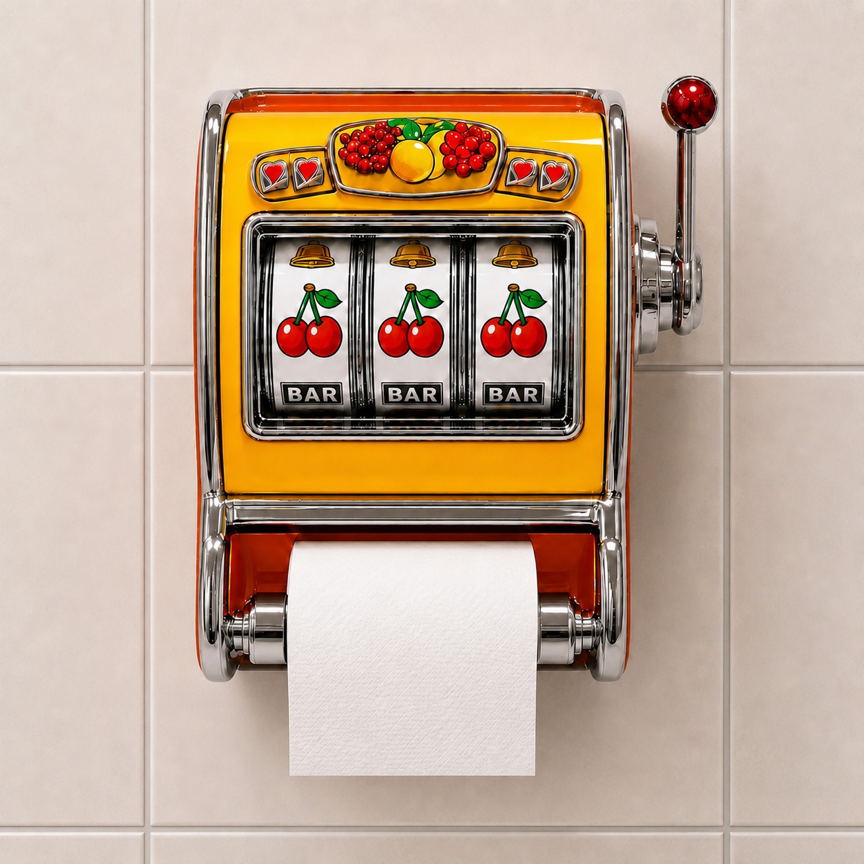 Installed slot machine toilet paper holder