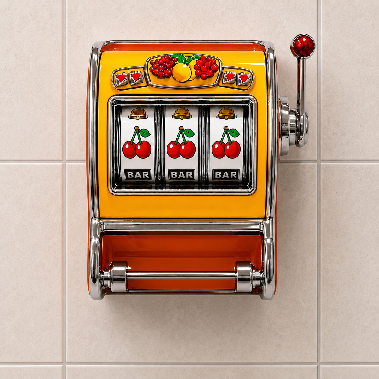 Slot machine toilet paper holder before installation