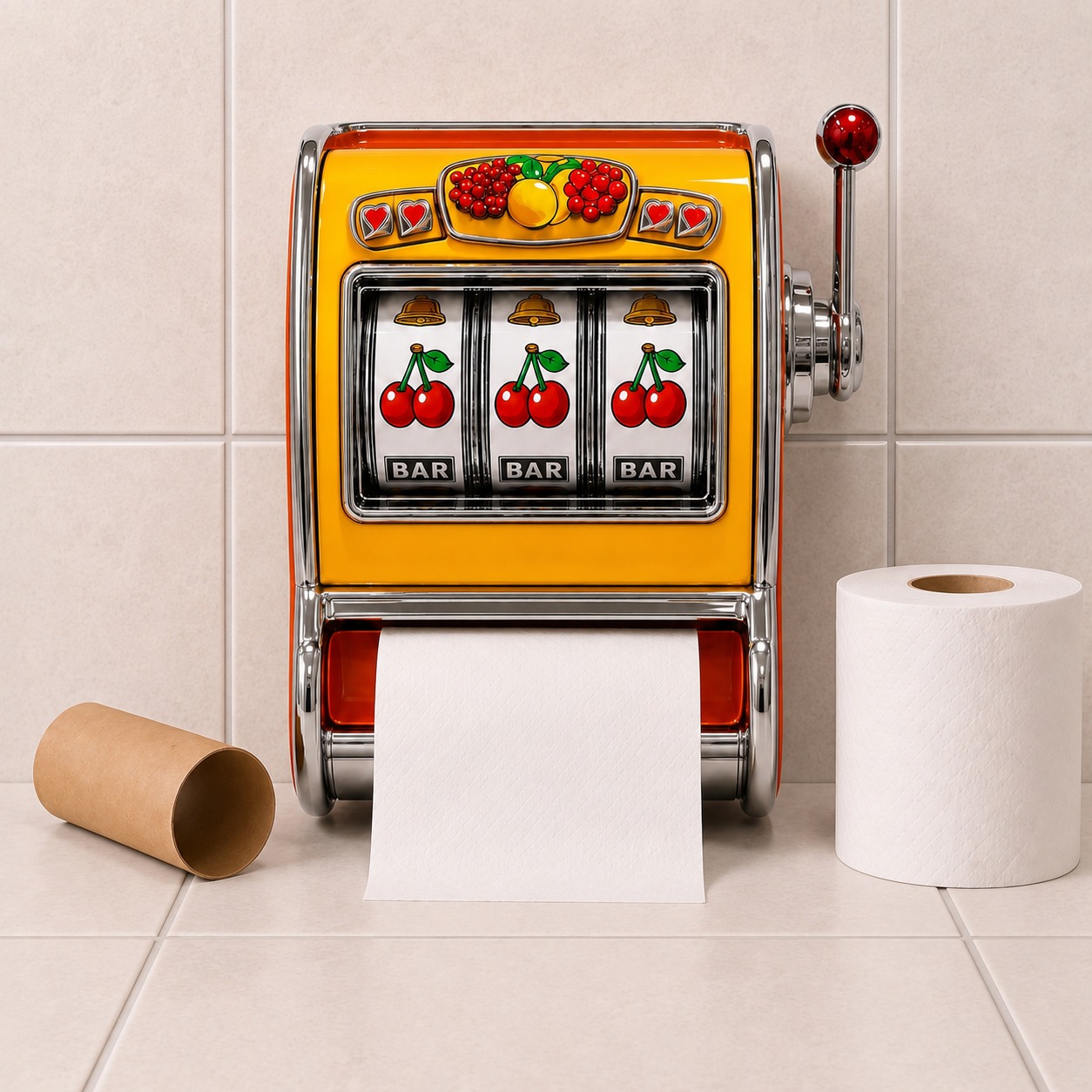 Replacing toilet paper roll on slot machine holder