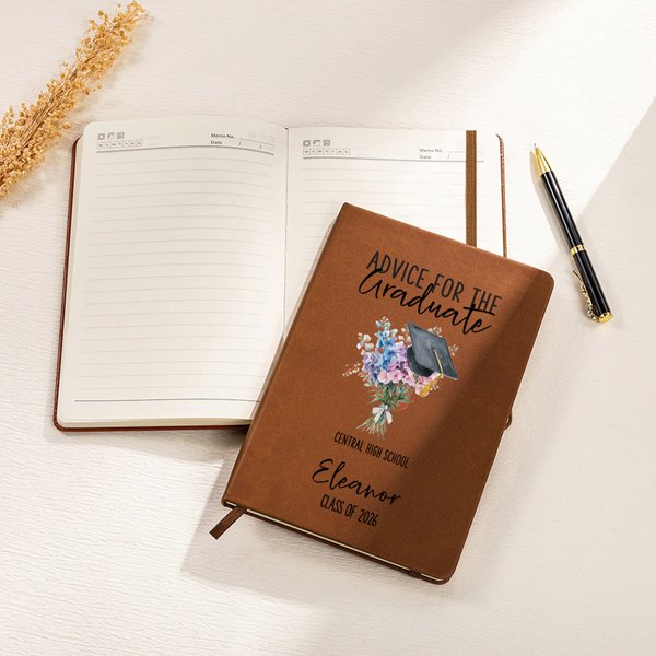 Personalized Birth Flower Bouquet Graduation Cap A5 Notebook with School Name and Year Class of 2025 Study Stationery Graduation Gift for Graduates