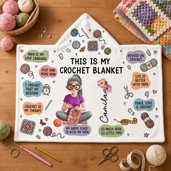 Personalized Crochet Lovers Blanket with Name & Birth Flower, Funny Yarn Quotes Blanket Hoodie, Birthday/Christmas Gift for Women/Crocheter/Her