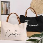 Custom Bridesmaid Canvas Tote Bag with Name, Beach Bag with Zipper/Magnetic Buckle, Bridal Party Gift, Birthday/Wedding Gift for Friends/Bridesmaid