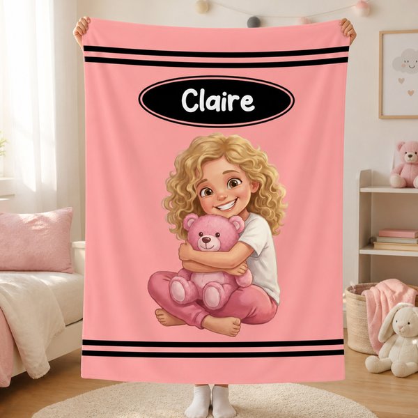 Couverture moelleuse multicolore personnalisée, transformant une photo en personnage de dessin animé, avec prénom – Décoration de chambre – Cadeau de Noël ou d'anniversaire pour enfants et adolescents