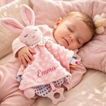 Personalized Minky Dot Lovey Blanket with Custom Name, Crinkle Sensory Security Toy, Soft Comfort Companion, Baby Shower Gift for Newborns