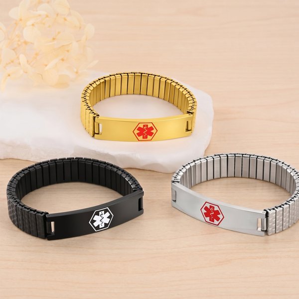 Bracelet d'alerte médical personnalisé pour homme en cas d'urgence, avec inscription – À porter au quotidien, idéal pour les voyages, cadeau médical pour les patients