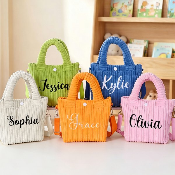 Personalized Embroidered Name Corduroy Crossbody Bag Birthday Back to School Gift for Kids Girls