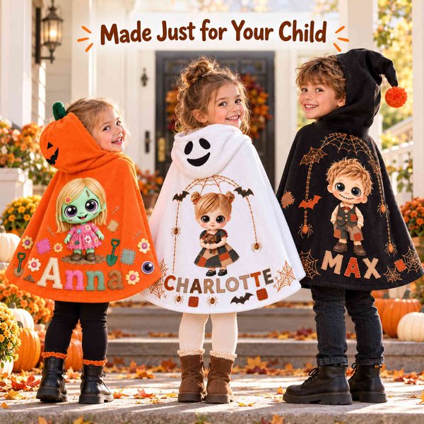 Personalized Kids' Halloween Photo Hooded Cloak with Custom Name Cape Party Costume Gift for Boys Girls