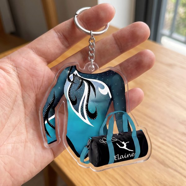 Personalized Gymnastics Leotard Acrylic Bag Charm Keychain with Name Birthday Competition Day Gift for Gymnast Girl