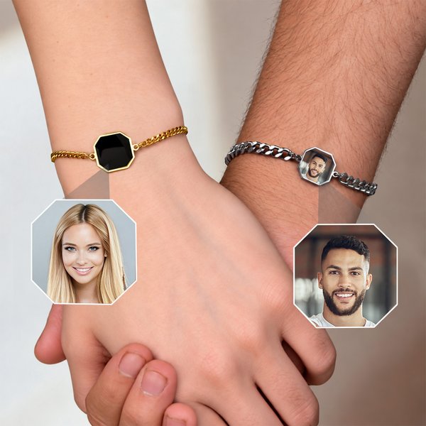 Personalized Heat-Activated Hidden Photo Bracelet with Engraved Text Dainty Jewelry Memorial Anniversary Birthday Gift for Couple Best Friend