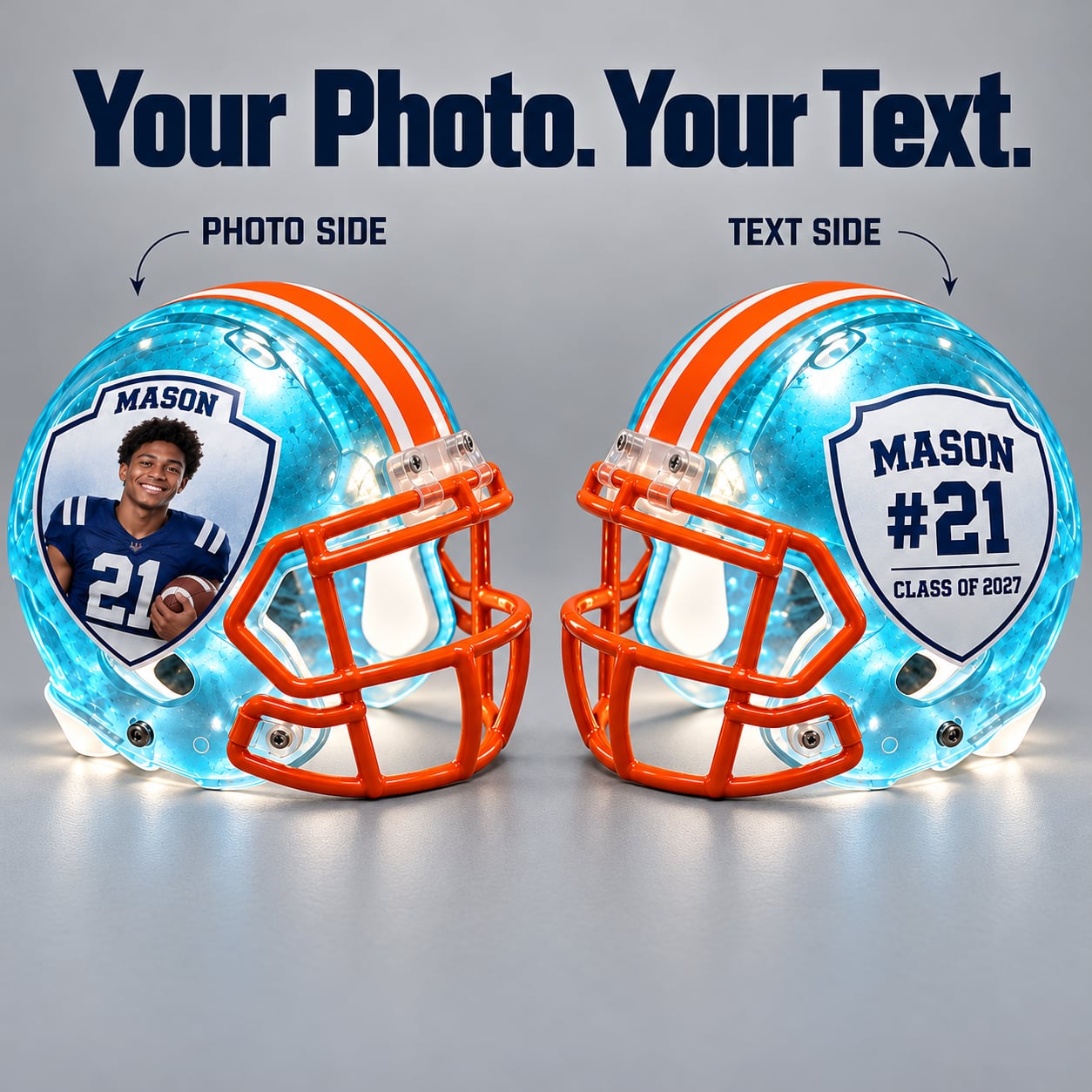 Custom Football Helmet Photo and Text Personalization